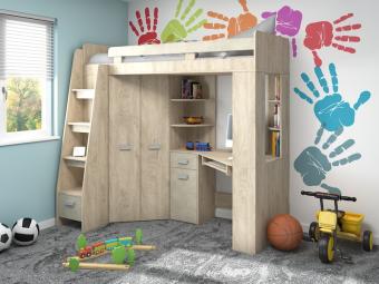 Meblocross meble Antresola L emeleteságy - endgrain tölgy/granada mandula Ifjúsági bútor