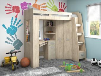 Meblocross meble Antresola P emeleteságy - endgrain tölgy/granada mandula Ifjúsági bútor