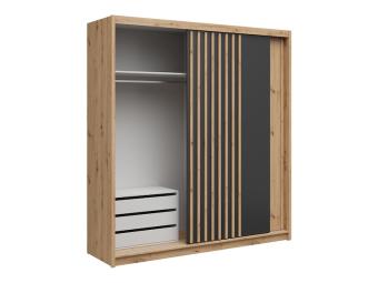 BRW Meble Aura 200 tolóajtós gardróbszekrény konténerrel - artisan tölgy/fekete Hálószoba