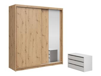 BRW Meble Aura 200 tolóajtós gardróbszekrény konténerrel - artisan tölgy/tükör Hálószoba