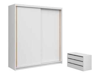 BRW Meble Aura 200 tolóajtós gardróbszekrény konténerrel - fehér/artisan tölgy Hálószoba
