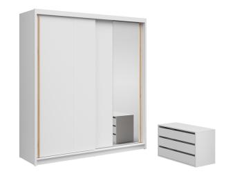BRW Meble Aura 200 tolóajtós gardróbszekrény konténerrel - fehér/artisan tölgy/tükör Hálószoba