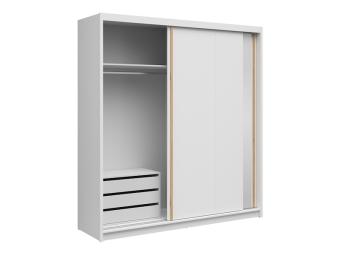 BRW Meble Aura 200 tolóajtós gardróbszekrény konténerrel - fehér/artisan tölgy/tükör Hálószoba