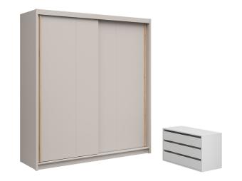 BRW Meble Aura 200 tolóajtós gardróbszekrény konténerrel - kasmir/artisan tölgy Hálószoba