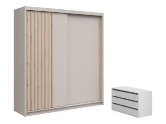 BRW Meble Aura 200 tolóajtós gardróbszekrény konténerrel - kasmir/artisan tölgy lamella Hálószoba