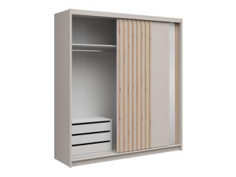 BRW Meble Aura 200 tolóajtós gardróbszekrény konténerrel - kasmir/artisan tölgy lamella/tükör Hálószoba