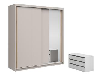 BRW Meble Aura 200 tolóajtós gardróbszekrény konténerrel - kasmir/artisan tölgy/tükör Hálószoba