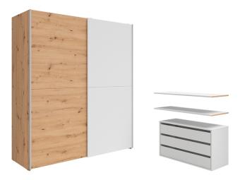 BRW Meble Aura light 170 tolóajtós gardróbszekrény - fehér/artisan tölgy Hálószoba