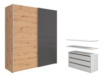 BRW Meble Aura light 170 tolóajtós gardróbszekrény - fehér/grafit Hálószoba