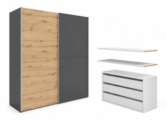 BRW Meble Aura light 170 tolóajtós gardróbszekrény - grafit/artisan tölgy/grafit Hálószoba