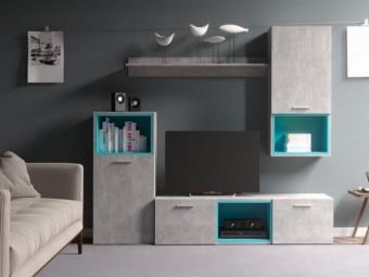 BRW Gerbor Colibri szekrénysor - beton/türkiz Nappali