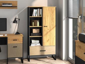 ML Meble Colt 04 polcos szekrény - fekete/craft arany/stal Elemes ifjúsági bútorok