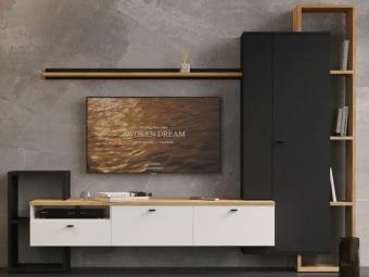 BRW Gerbor Pol Deonis szekrénysor - fekete/fehér/goldcraft tölgy Nappali