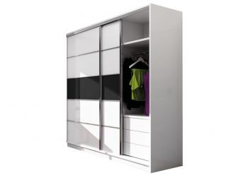 Stolar meble Dubaj 225 tolóajtós gardróbszekrény - fehér/fekete üveg Hálószoba