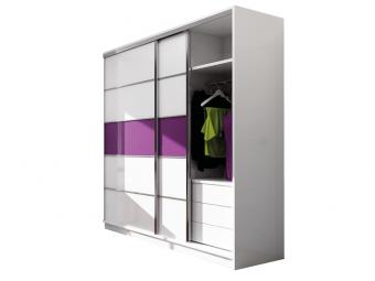 Stolar meble Dubaj 225 tolóajtós gardróbszekrény - fehér/lila üveg Hálószoba