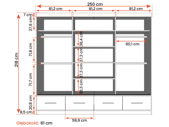 Idzczak meble Florence 250 tolóajtós gardróbszekrény - fehér Hálószoba