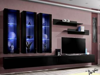 Asm meble Fly WE-03 szekrénysor  - fekete/fényes fekete Elemes nappali bútorok