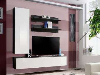 Asm meble Fly WH-01 szekrénysor  - fekete/fényes fehér/fekete Elemes nappali bútorok