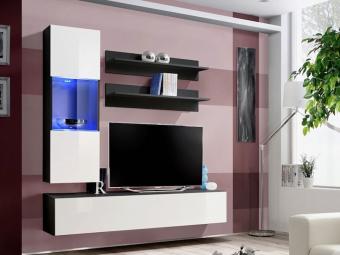 Asm meble Fly WH-03 szekrénysor  - fekete/fényes fehér/fekete Elemes nappali bútorok