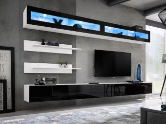 Asm meble Fly WI-02 szekrénysor  - fehér/fényes fekete/fehér Elemes nappali bútorok
