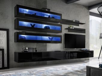 Asm meble Fly WJ-02 szekrénysor  - fekete/fényes fekete Elemes nappali bútorok