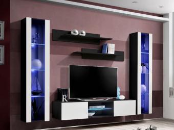 Asm meble Fly WO-02 szekrénysor  - fekete/fényes fehér/fekete Elemes nappali bútorok