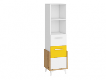 Meblocross meble Hey HEY-13 polcos szekrény - fehér/artisan tölgy/sárga Elemes ifjúsági bútorok
