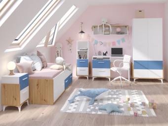 Meblocross meble Hey szekrénysor 01 - fehér/artisan tölgy/kék Elemes ifjúsági bútorok