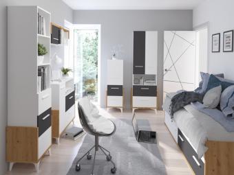 Meblocross meble Hey szekrénysor 03 - fehér/artisan tölgy/grafit Elemes ifjúsági bútorok