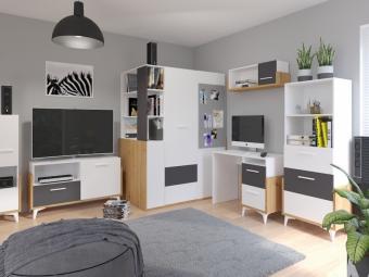 Meblocross meble Hey szekrénysor 04 - fehér/artisan tölgy/grafit Elemes ifjúsági bútorok