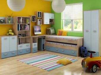 Meblocross meble Kitty szekrénysor 01 - világos sonoma tölgy/kék/világos kék Elemes ifjúsági bútorok