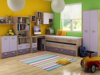 Meblocross meble Kitty szekrénysor 01 - világos sonoma tölgy/levendula/lila Elemes ifjúsági bútorok