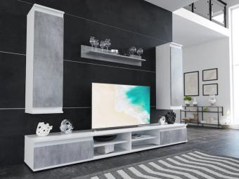 BRW Gerbor Pol Lusia 220 szekrénysor - fehér/beton Nappali
