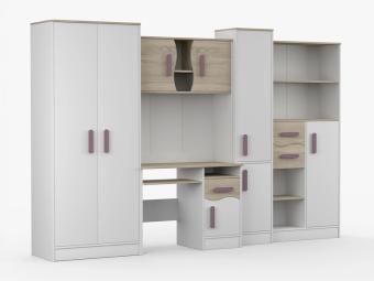 Idzczak meble Macius szekrénysor - fehér/világos sonoma tölgy/lila Ifjúsági bútor