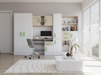 Idzczak meble Macius szekrénysor - fehér/világos sonoma tölgy/zöld Ifjúsági bútor