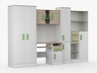 Idzczak meble Macius szekrénysor - fehér/világos sonoma tölgy/zöld Ifjúsági bútor