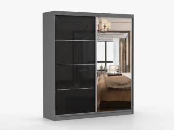 Idzczak meble Multi 31/233 tolóajtós gardróbszekrény - sötét szürke/fényes fekete Hálószoba