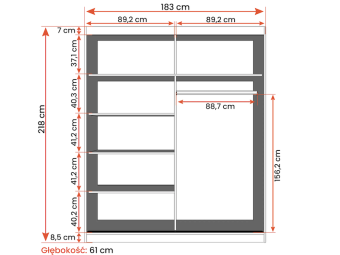 Idzczak meble Multi 32/183 tolóajtós gardróbszekrény - sötét szürke/kathult tölgy/fehér Hálószoba