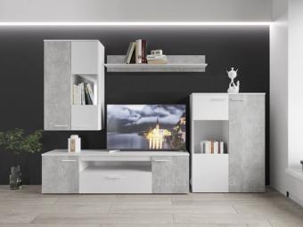 BRW Gerbor Pol Nelly szekrénysor - fehér/beton Nappali