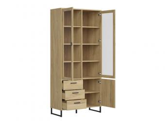 BRW Meble Ramla REG1D2W3S vitrin - hegyi kőris/fekete Elemes nappali bútorok