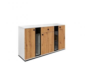 Stolarz-Lempert meble Salsa MDF KOM1D2W1S komód - fehér/artisan tölgy/fekete Elemes nappali bútorok