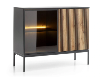 Piaski meble Sento K104 komód - fekete/wotan tölgy Elemes nappali bútorok