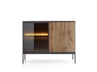 Piaski meble Sento K104 komód - fekete/wotan tölgy Elemes nappali bútorok