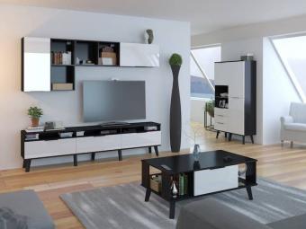 Meblocross meble Sven szekrénysor 01 - fekete/fényes fehér Elemes nappali bútorok