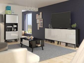 Meblocross meble Sven szekrénysor 03 - fekete/fényes fehér Elemes nappali bútorok