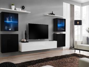 Asm meble Switch Z-14 szekrénysor  - fekete/fényes fekete/fehér/fényes fehér Elemes nappali bútorok