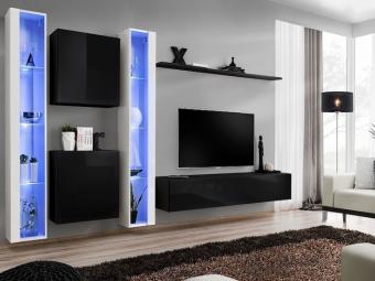 Asm meble Switch Z-16 szekrénysor  - fehér/fényes fehér/fekete/fényes fekete Elemes nappali bútorok