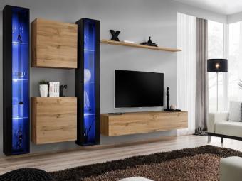 Asm meble Switch Z-16 szekrénysor  - fekete/fényes fekete/wotan tölgy Elemes nappali bútorok