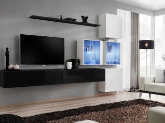 Asm meble Switch Z-19 szekrénysor  - fehér/fényes fehér/fekete/fényes fekete Elemes nappali bútorok