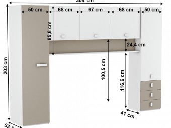 Tempo meble ifjúsági Tidy REG5D3S áthidaló szekrénnyel - fehér/taupe Elemes ifjúsági bútorok